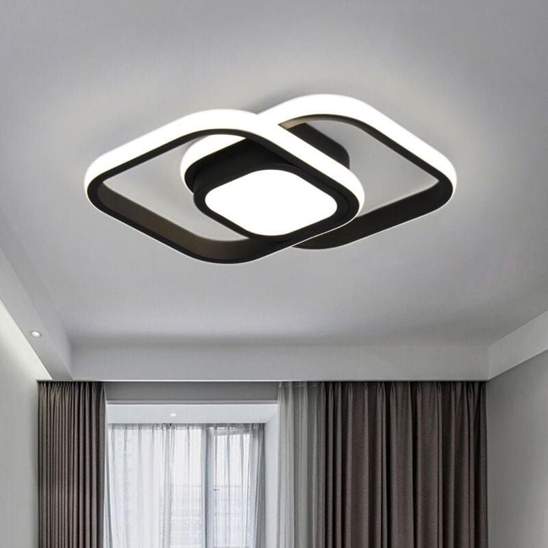 Thumbnail - LED Deckenleuchte 4000K Neutralweiß 24W Eckige Deckenleuchte Schwarz 2000LM Modernes Design Flurlampe Küchenlampe für St...