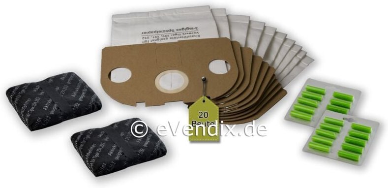 Thumbnail - Filterset kompatibel mit Vorwerk Tiger / Kobold 251, 252: 20 Staubsaugerbeutel + 2 Aktiv-Geruchsfilter + 20 Duftstäbchen