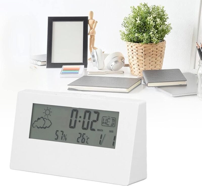 Digitaler Wecker, intelligenter Nachtlichtwecker, Uhrzeit, Datum, Temperatur, Luftfeuchtigkeitsanzeige, Nachttischuhr, b...