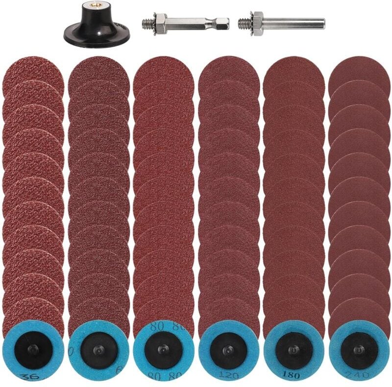Thumbnail - 72 Stück 50 mm Schnellwechsel-Schleifscheiben, 36/60/80/120/180/240 Roloc-Schleifscheiben mit 1/4-Zoll-Halter, für Bohr-...