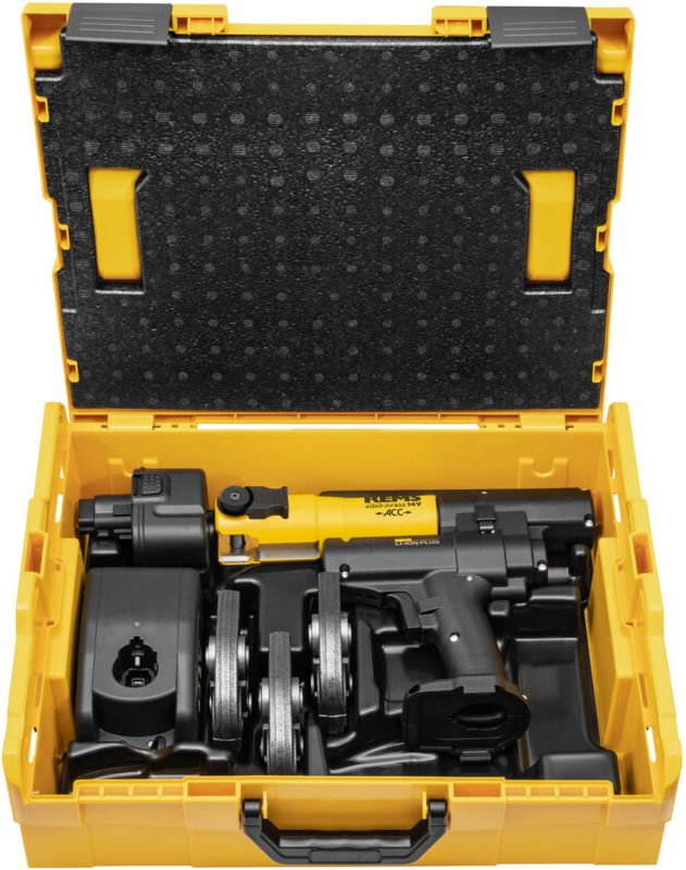 Rems Mini-Press (14V ACC SET M 15+18+22, L-BOXX, Presszangen, mit 2 schwenkbaren Monoblock-Pressbacken, kompakte Bauform...