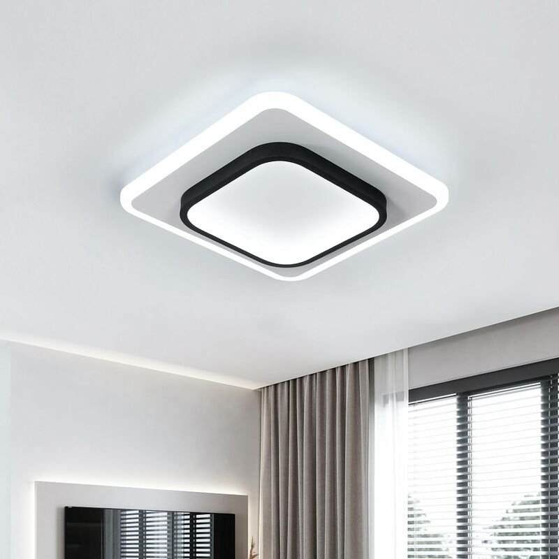 COMELY Moderne LED-Deckenleuchte aus quadratischem Acryl, schwarz und weiß, geeignet für Badezimmer, Wohnzimmer, Schlafz...