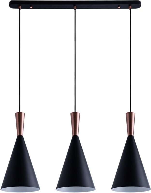 Pendelleuchte Hängelampe Esszimmer Esstischlampe 1,5m Textilkabel KürzbarØ18,5cm Schwarz-Kupfer, 3-flammig - Paco Home