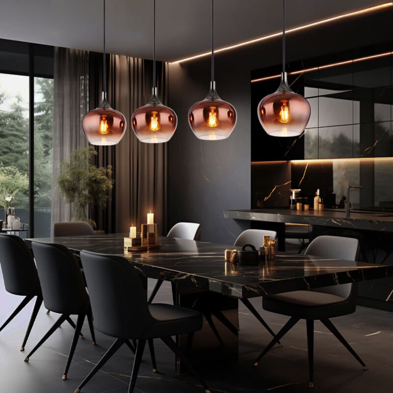 Pendellampe Hängelampe Wohnzimmerleuchte Esszimmerlampe Küchenleuchte Deckenlampe, Metall Glas kupferfarben schwarz, 4 F...