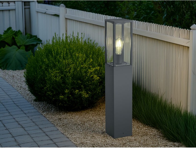 Meinewunschleuchte - Moderne led Pollerleuchte in Anthrazit mit Glas, Höhe 80cm