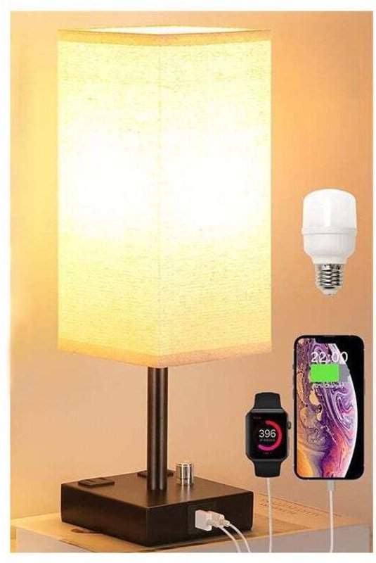 Ulisem Touch-Nachttischlampe mit 2 USB-Ladeanschlüssen, 3-fach dimmbar, Stoffschirm, Eisenkunstsockel, Tischlampe für Wo...