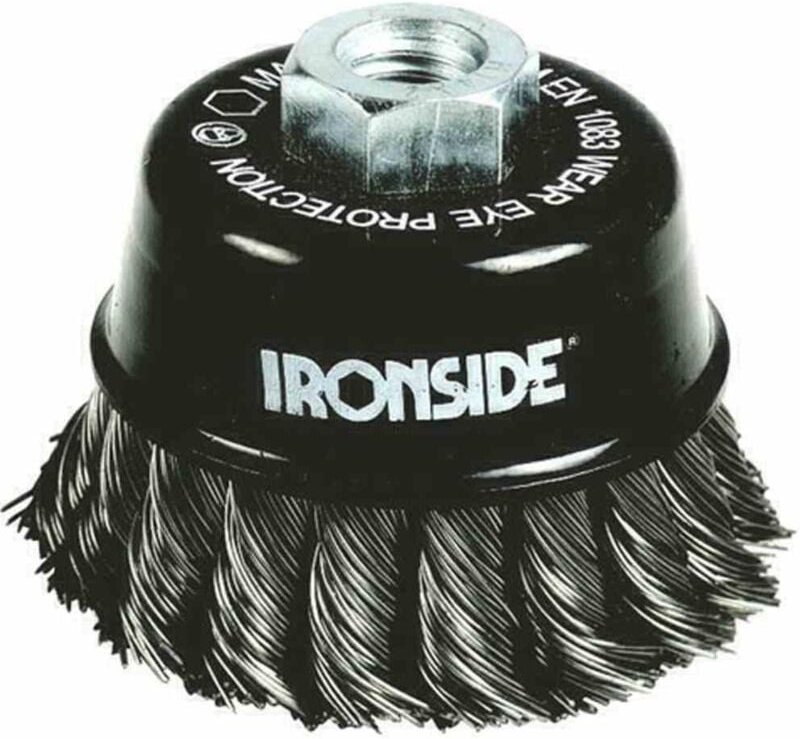 Topfbürste Stahl ø 80 mm, für Winkelschleifer, gezopfter Draht, mit Gewindeanschluss M14, Drahtstärke 0,50 mm