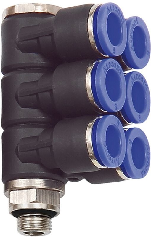 L-Mehrfachverteiler »Blaue Serie«, 6-fach, drehbar, G3/8 a. Ø10mm - Riegler