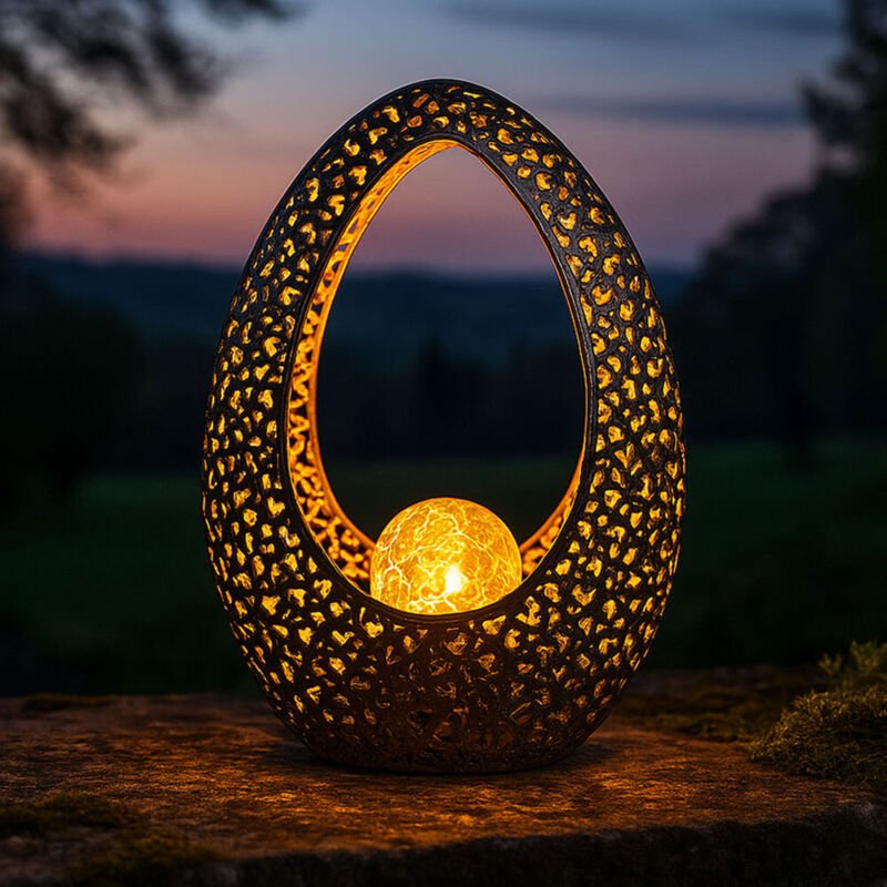 Orientalische Solarlampen für Außen Gartendeko Outdoor Balkon Deko, Dekorstanzungen Glaskugel bronze gold, 1x led warmwe...