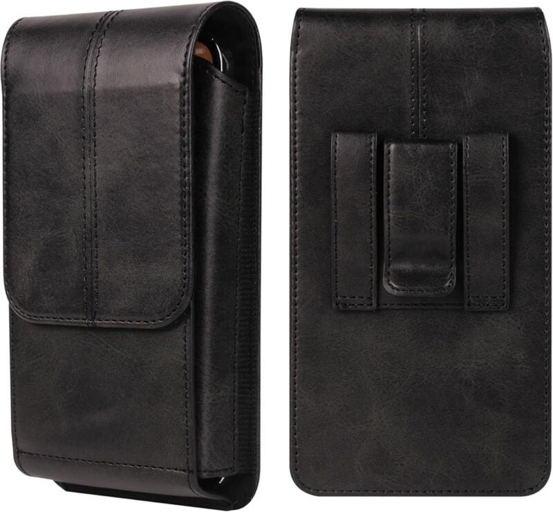 Sollbry - Leder-Handytasche mit Gürtelschlaufe, schwarze Herren-Handy-Gürteltasche, vertikale Leder-Gürteltasche, univer...