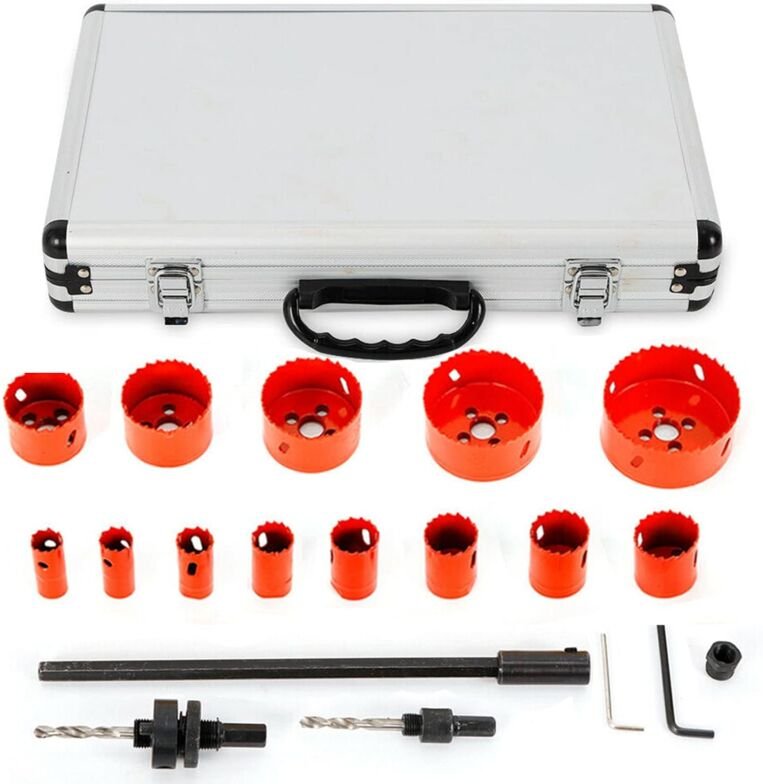 17-tlg Lochsäge Set hss Bi-Metall Dosenbohrer Bohrkronen Satz mit Koffer 19-76mm