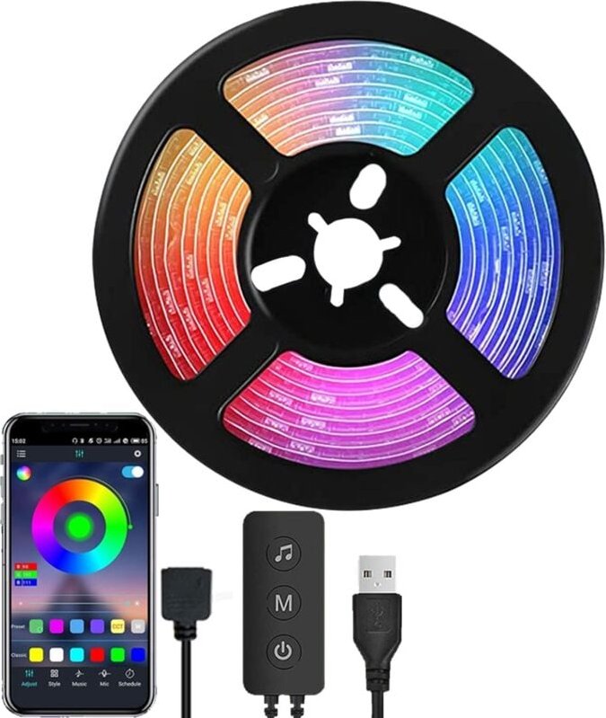 5050 RGB-LED-Streifen, 2 Meter, Musiksynchronisation, Bluetooth-App, 16 Millionen Farben, einstellbare Helligkeit, 3-Tas...