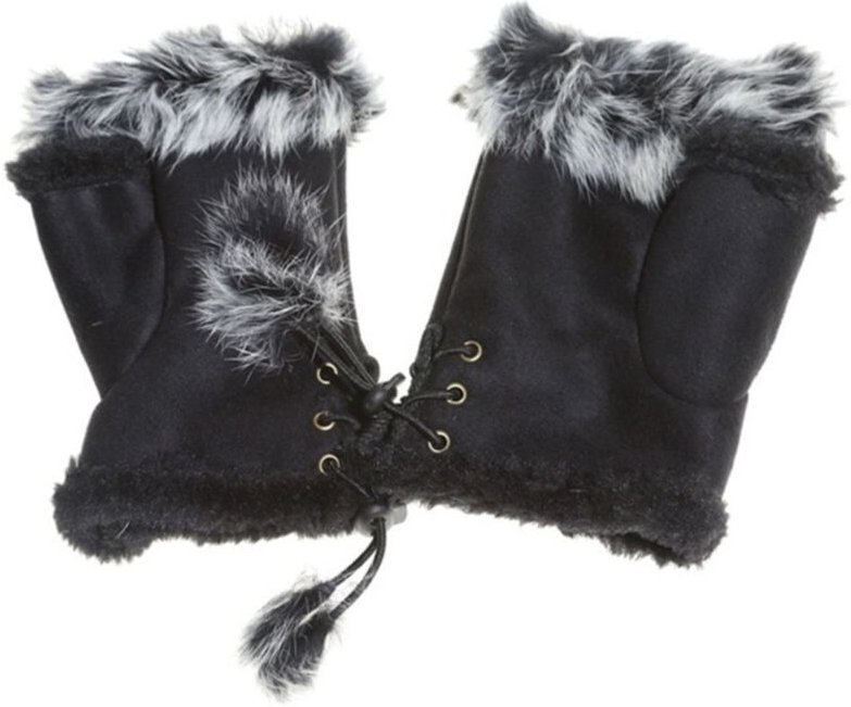 Thumbnail - Winter-Fäustlinge für Damen und Mädchen, halbe Finger, Kunstfell, dick, warm, Fäustlinge, verstellbarer Griff, bequem, b...