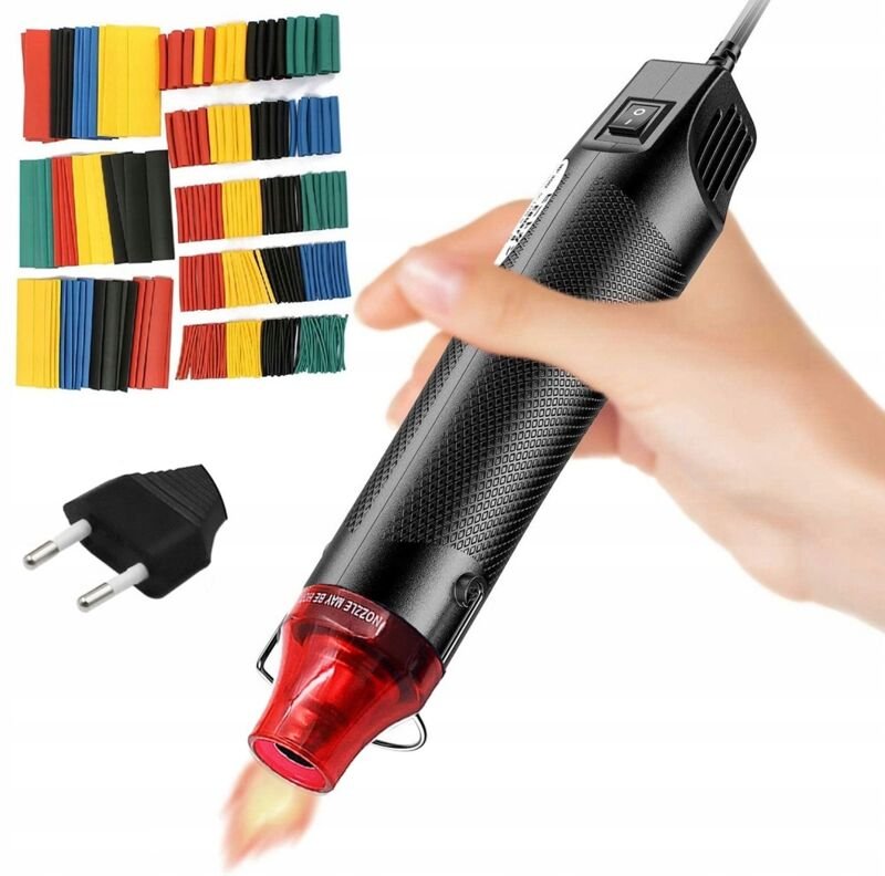 Rosfix Set Mini Heißluftpistole 300 W + Schrumpfschlauch Sortiment 328 Stk. – 170 °C Punktgenaues Erhitzen Ø11 mm Düse F...