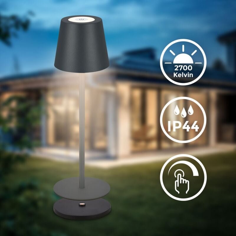 B.k.licht - Tischlampe - 3W, 300lm, akku, led, dimmbar, warmweiß, anthrazit