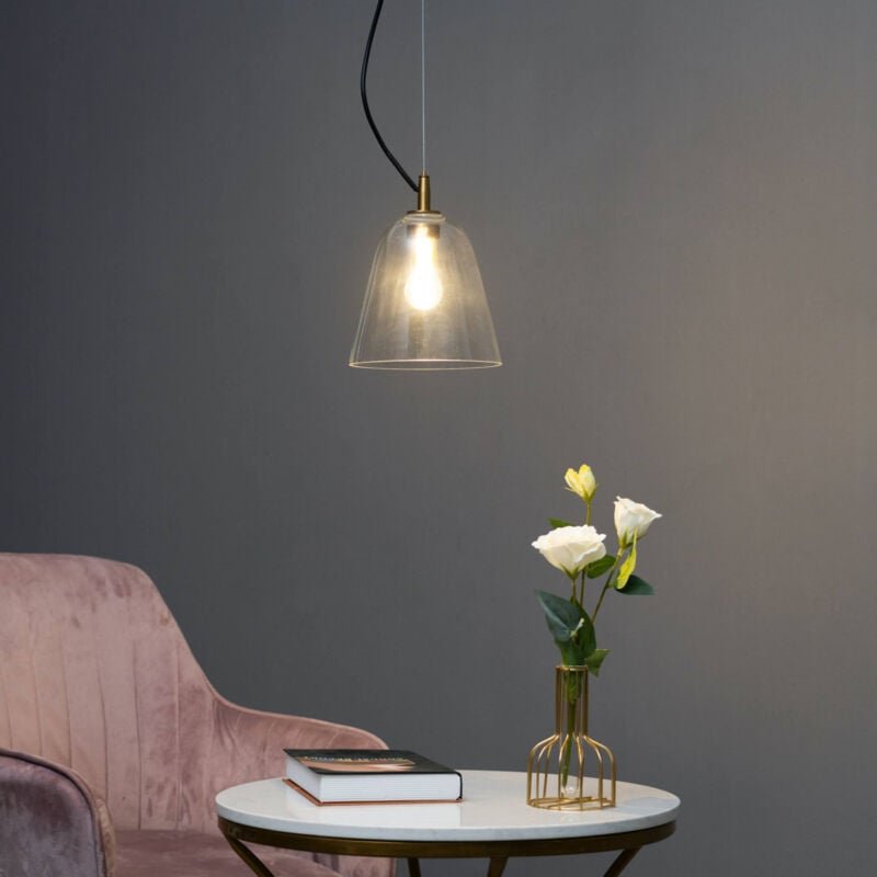Kegelförmige Hängeleuchte aus Glas und Goldmetall - Cindy