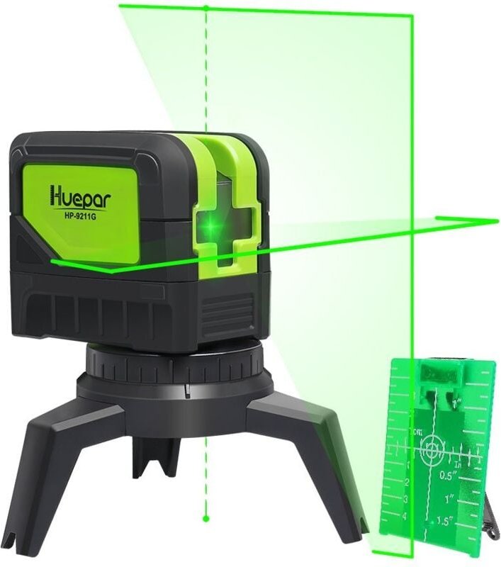 Huepar - Kreuzlinienlaser Grün mit 2 Laserpunkte, diy Linien Laser Selbstnivellierenden und Neigungsfunktion mit Lotfunk...