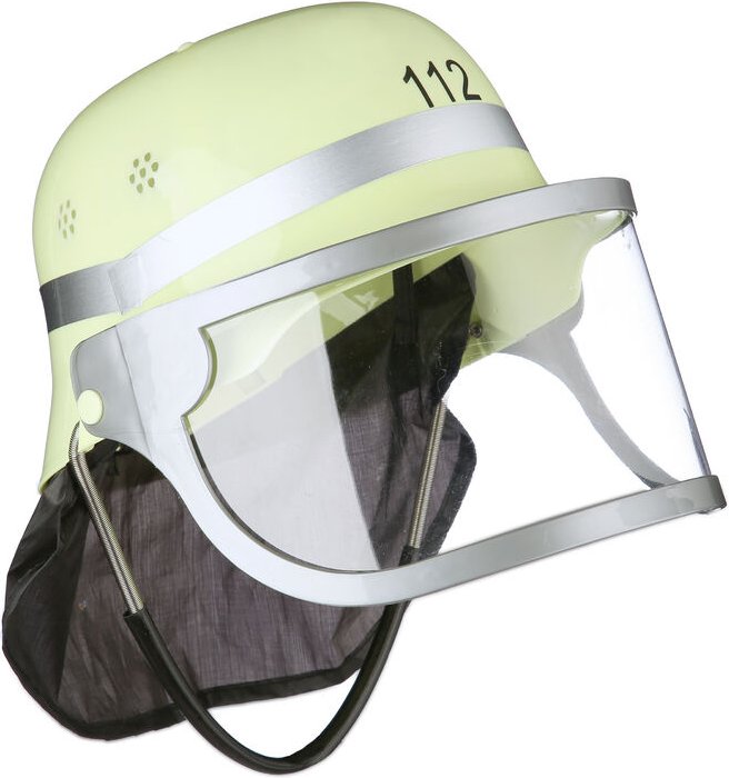 Relaxdays - Feuerwehrhelm Kinder, verstellbar, klappbares Visier, Nackentuch, Feuerwehr, HxBxT: 24,5 x 22,5 x 28 cm, gel...