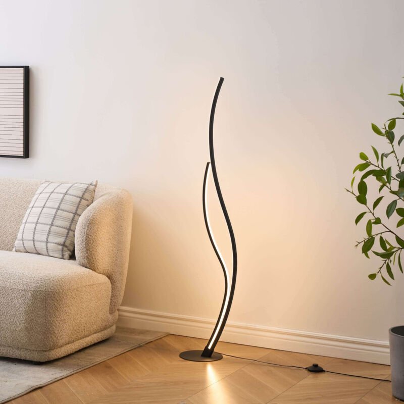 Schwarze LED-Stehleuchte mit geschwungenen Linien dimmbar - Ysoria