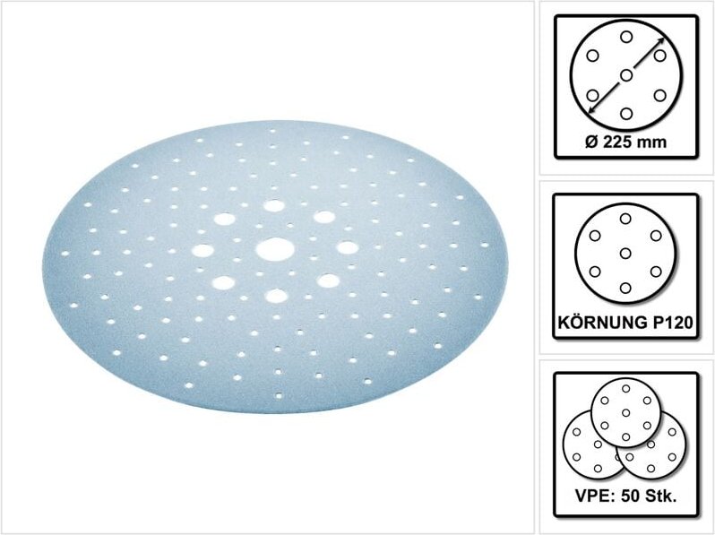 Stf D225/128 Schleifscheibe Granat P120 225 mm 50 Stk. ( 2x 205657 ) für Langhalsschleifer planex - Festool