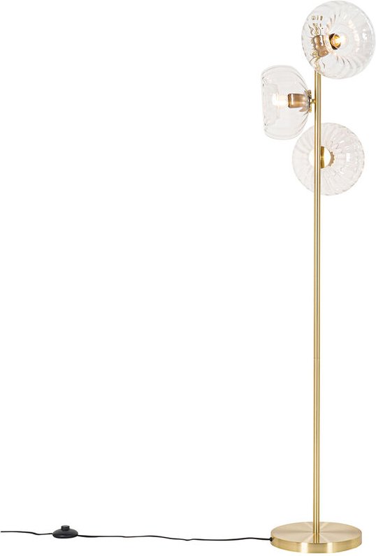 Art-Deco-Stehlampe Gold mit Glas 3-flammig - Ayesha
