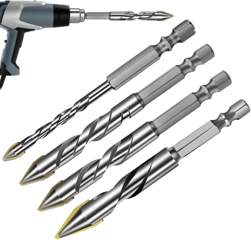 Betonbohrer-Set – 4-teilig mit spitzen Bohrern für einfaches Positionieren Zubehör für Mauerwerk aus Keramik, Glasziegel...