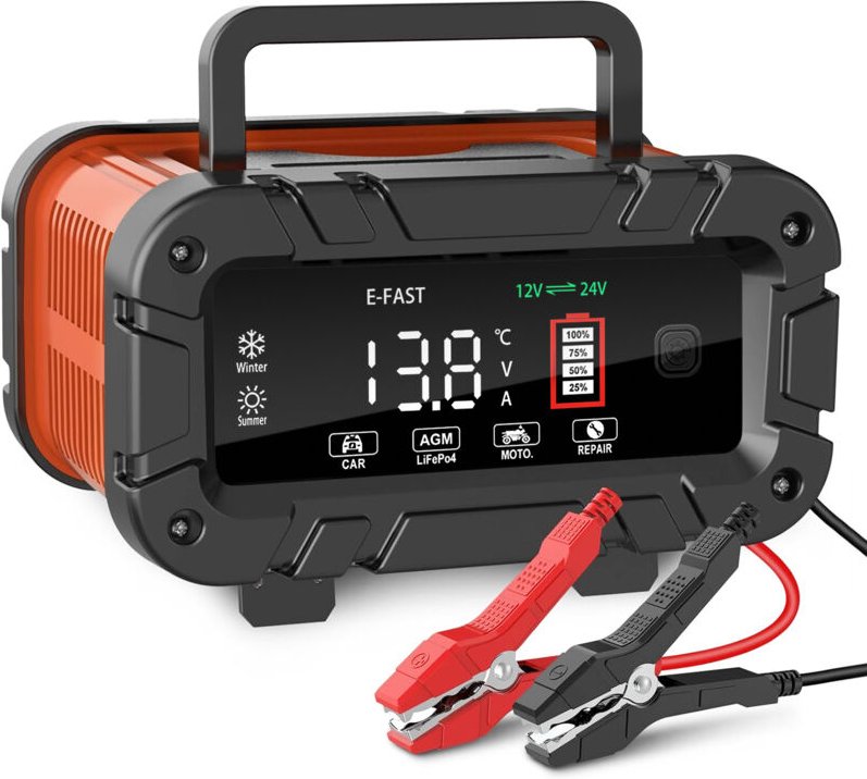 Autobatterie Ladegerät Ultrixe 12V 24V Smart Vollautomatische kfz Batterieladegerät LiFePO4 lcd Display Temperaturkompen...