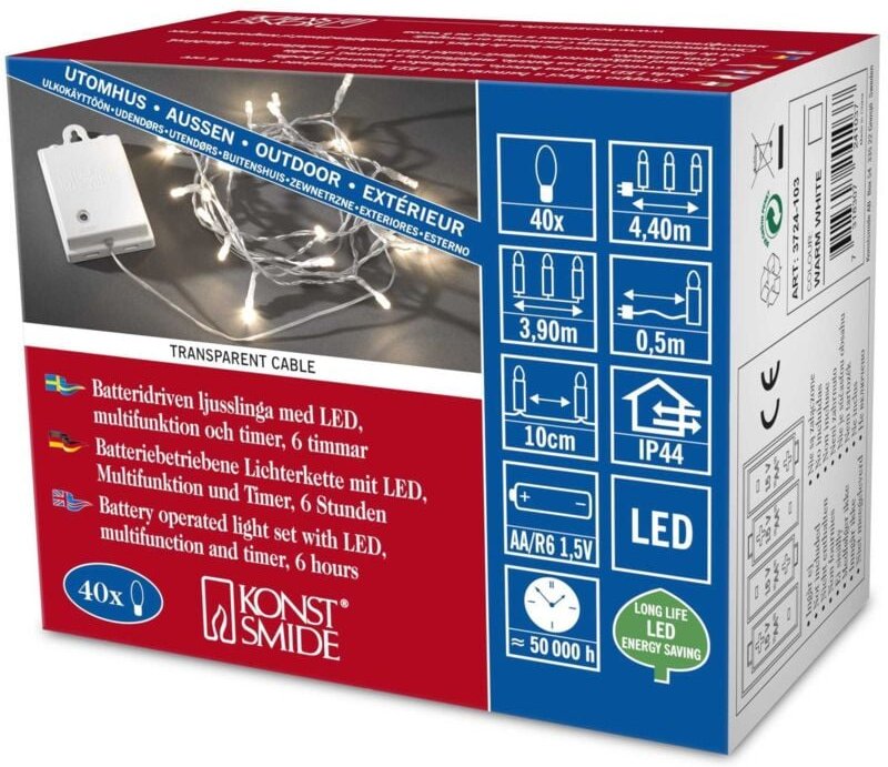 Konstsmide LED Lichterkette 40 LED für Außen 40 LED, warmweiß Lichterketten