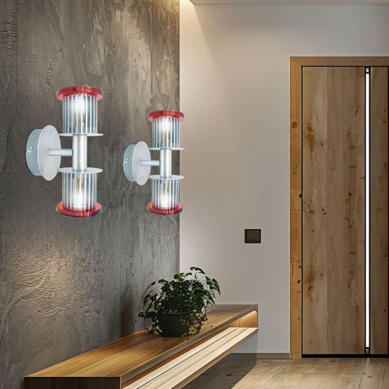 Wandlampe Wandleuchte Flurleuchte Badlampe Schlafzimmerleuchte Wohnzimmerlampe, Auf & Ab 2 Flammig, Glas silber orange, ...