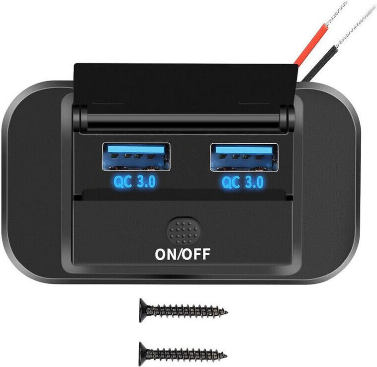 1 Stück 12V/24V USB-Autoladegerät, zwei QC3.0-Anschlüsse, 36W, wasserdicht mit Schalter, für Fahrzeuge und Boote