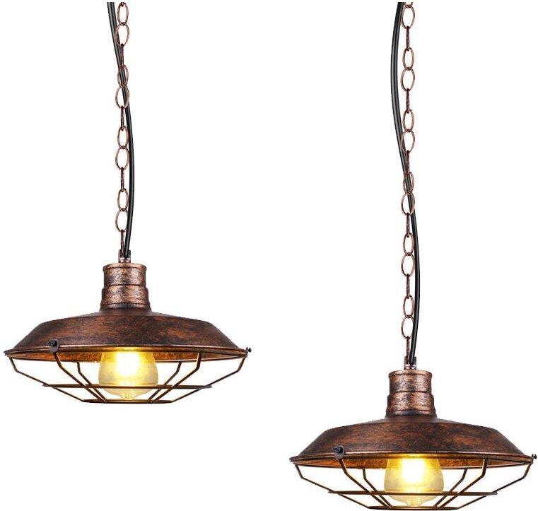 2er Pendelleuchte Vintage Industri Hängelampe mit Ø26cm Metallkäfig Kronleuchter E27 Edison Lampe Loft Esszimmer Schlafz...