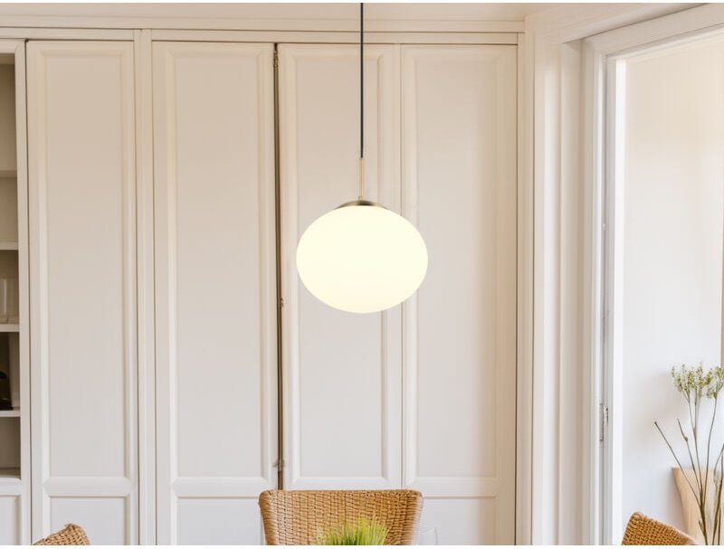 Thumbnail - Meinewunschleuchte - Retro led Pendelleuchte Messing mit Glaskugel Lampenschirm, ø 30cm