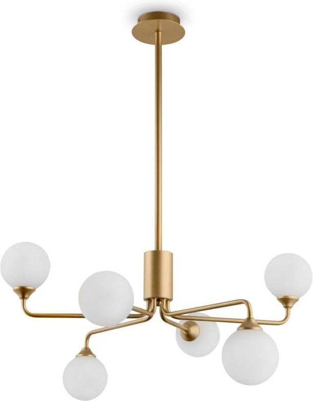 Licht-erlebnisse - Deckenleuchte Metall Glas b: 65 cm in Gold matt Weiß G9 6-flammig Kugel Schirm Retro Deckenlampe