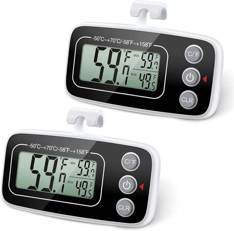 【2er-Set】 Kühlschrankthermometer, digitales Kühlschrank-/Gefrierschrankthermometer mit großem LCD-Display, Min/Max-Funkt...
