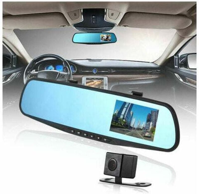 Auto-Dashcam DVR 4,3-Zoll-Bildschirm 1080P Doppelobjektiv-Autokamera-Videorecorder Rückspiegel mit Rückfahrkamera