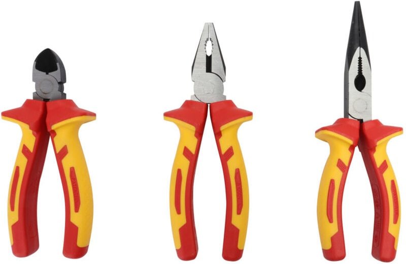 Primaster Zangen-Set 3-teilig VDE Kombizange Flachrundzange Seitenschneider Zangensatz