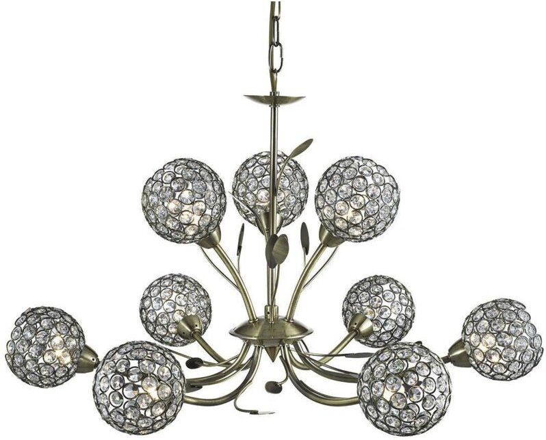 Bellis - 9 Licht mehrarmige Decke Anhänger Blume DesignAntique Messing, Glas neun, G9 - Searchlight