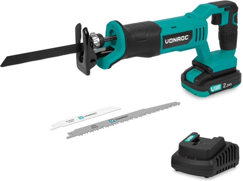 Vonroc - Akku-Säbelsäge 20V – Inkl. 3 Sägeblätter – Inkl. 2.0Ah Akku und Ladegerät