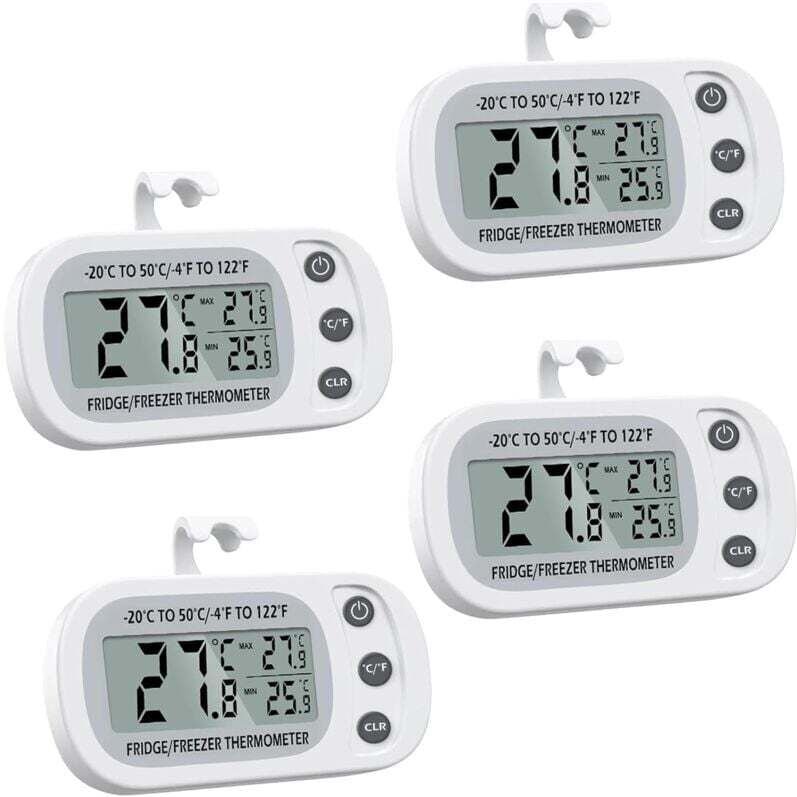 4 termometri digitali per frigorifero, termometro digitale per congelatore con gancio, display LCD di facile lettura, re...