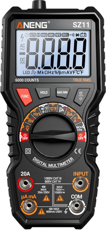 Multimetro da parete a 6000 conteggi, misura corrente AC/DC, tensione, resistenza, capacità e frequenza (Hz), strumento ...