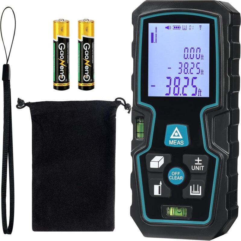 Laser-Entfernungsmesser, 50 m, digitaler Laser-Entfernungsmesser mit 2 Wasserwaagen, Reflektor, pythagoräischer Längen-,...