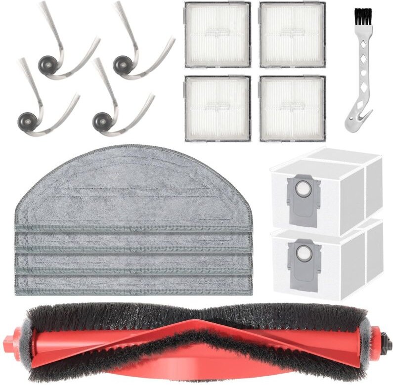 Ersatzteile für Roborock Q10 S5 / Q10 S5+ Staubsauger: 1 Hauptbürste, 4 Wischtücher, 2 Staubbeutel, 4 Seitenbürsten, 4 F...