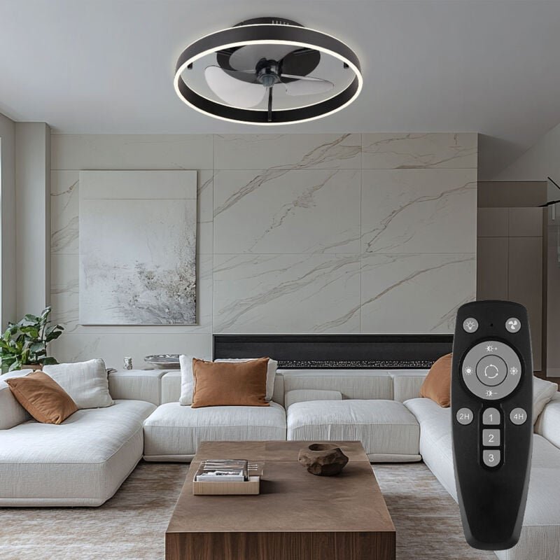 Deckenventilator dimmbar mit Fernbedienung led Deckenleuchte Wohnzimmerlampe, 3 Geschwindigkeitsstufen, Schwarz, Rauch, ...