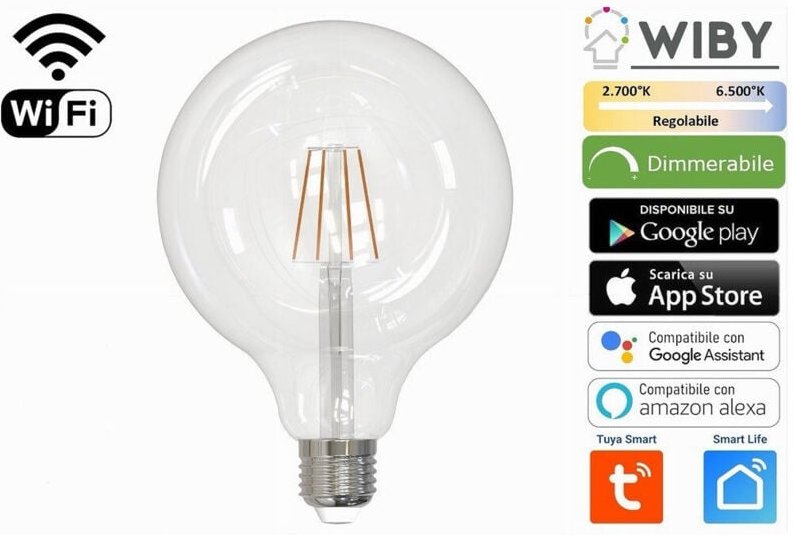 Trade Shop Traesio - Trade Shop - lampadina led G125 E27 filfe 7WATT wifi dimmerabile color luce regolabile -