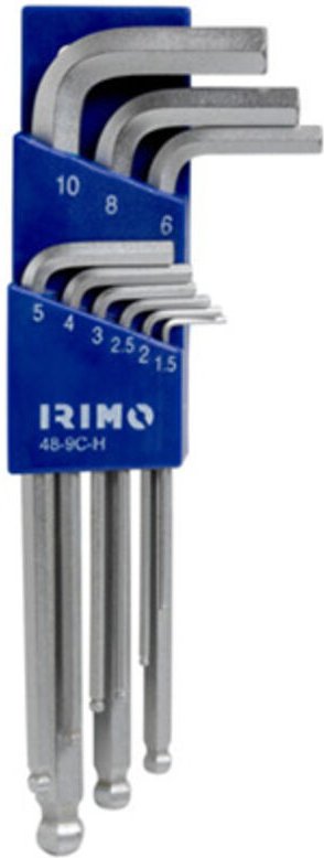 Satz mit 9 langen Inbusschlüsseln, Kugelkopf 1,5-10 mm, Clip 48-9c-h, Irimo
