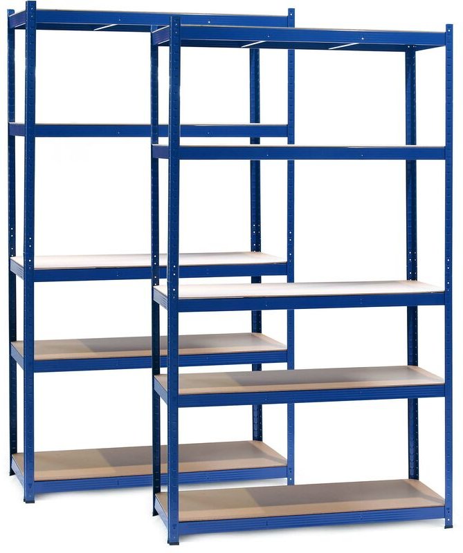 Set 2x Schwerlastregal 100x60x200cm, 200kg/Ebene, Steckregal blau, Lastenregal mit 5 Ablagen, Werkstattregal - Wiltec
