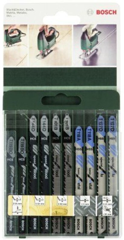 Bosch 10tlg. Stichsägeblatt-Set T-Schaft T 101 B (2x) T 144 D (2x) T 119 BO (2x) T 118 A (2x) T 127 D (2x)