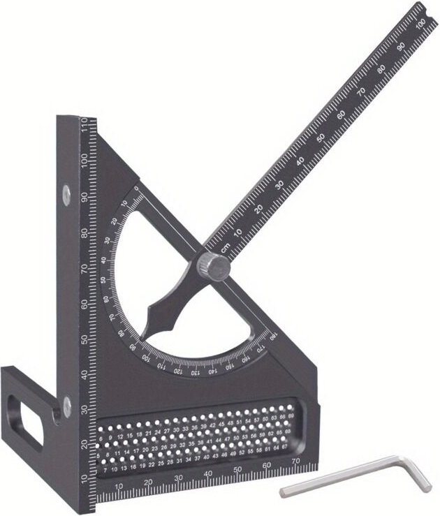 Righello triangolare semicircolare in lega di alluminio per la lavorazione del legno, righello di marcatura 3D regolabil...