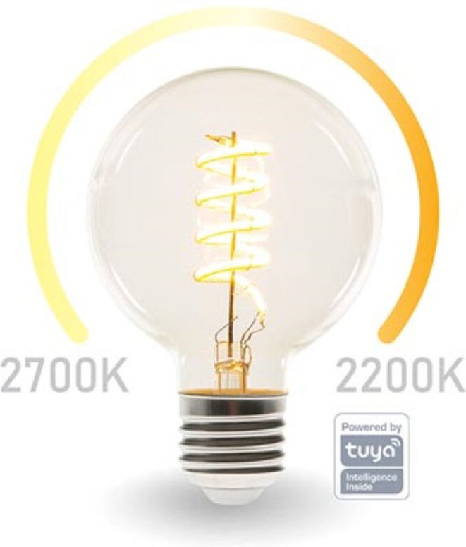 Velleman - E27 led wifi, 6,5 Watt 555 Lumen, 2200-2700 Kelvin, Ø9,5cm, per App steuerbar