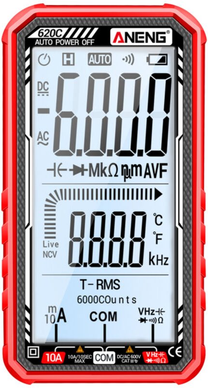 Multimetro digitale 620C, 6000 conteggi RMS reali, tester per transistor, misuratore di capacità elettrica per auto, amp...